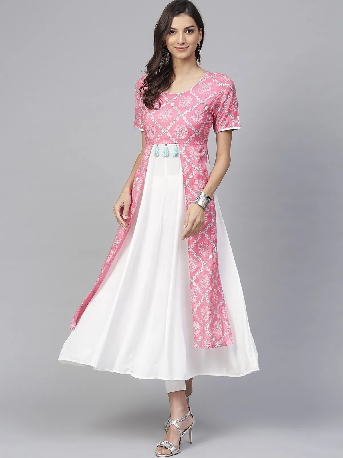 Pink Lotus Inspired Front Open Printed Kurta With Tassels (Copy)