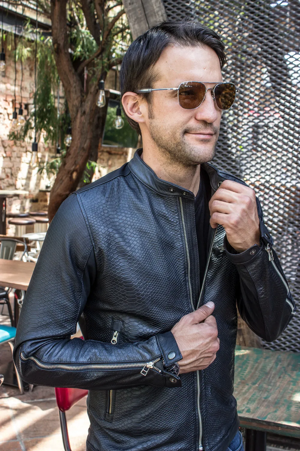 PITON Leather Jacket Black Embossed Snake Limited -