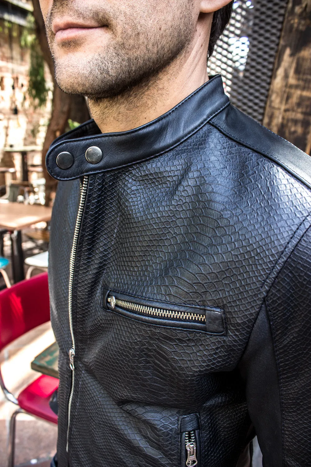 PITON Leather Jacket Black Embossed Snake Limited -