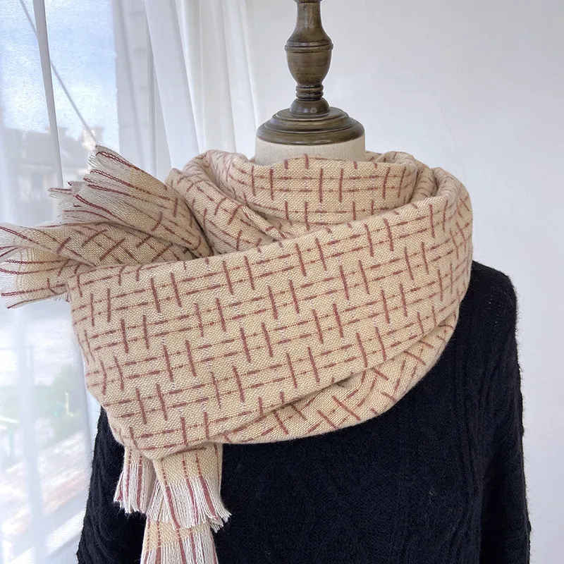 Plaid scarf women's fashion tassel shawl mid-length thickened imitation cashmere warm scarf new