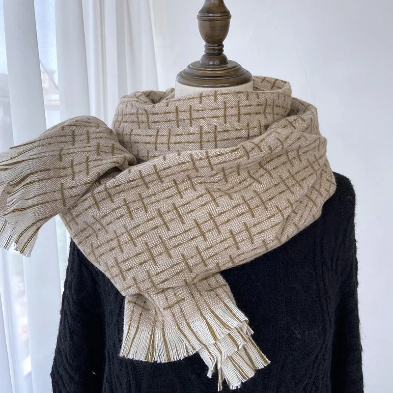 Plaid scarf women's fashion tassel shawl mid-length thickened imitation cashmere warm scarf new