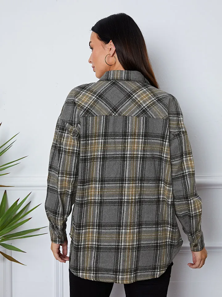 Plaid Snap Down Long Sleeve Shacket