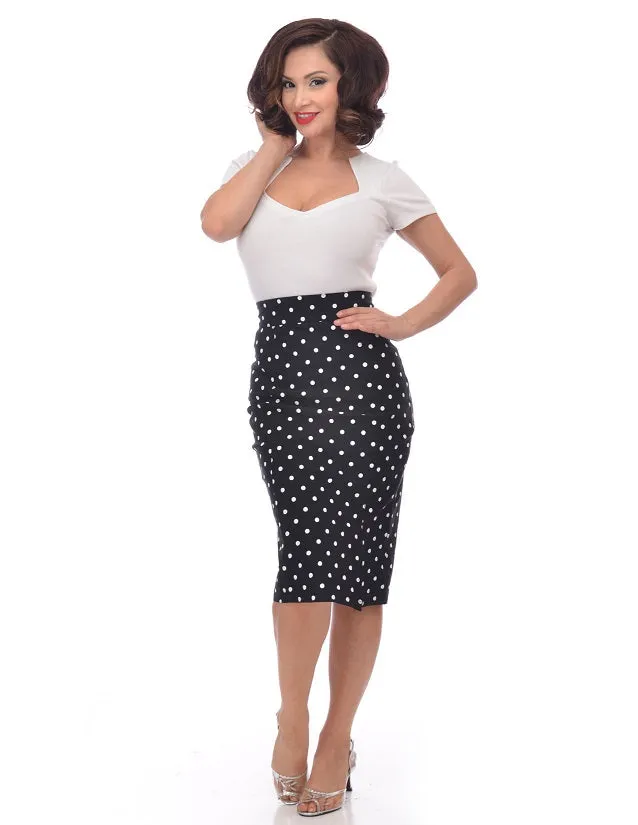 Polka Dot Pencil Skirt in Black