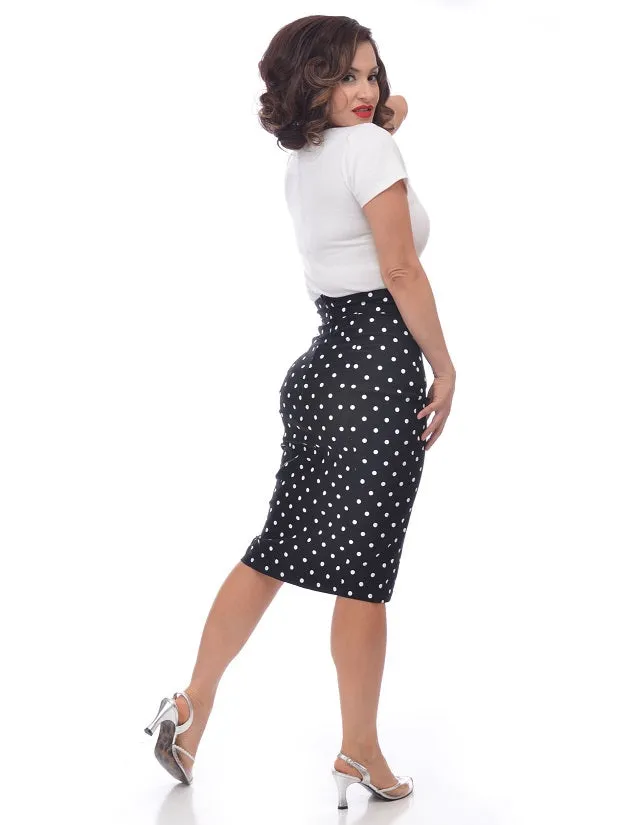 Polka Dot Pencil Skirt in Black