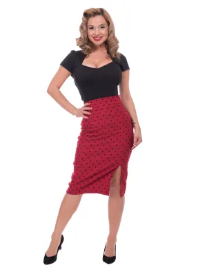 Polka Dot Pencil Skirt in Red