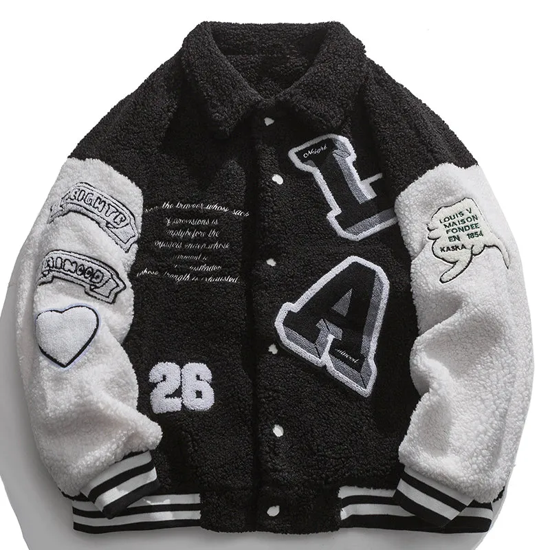 PopFlying Lamb Wool Winter Coat Embroidery Letter