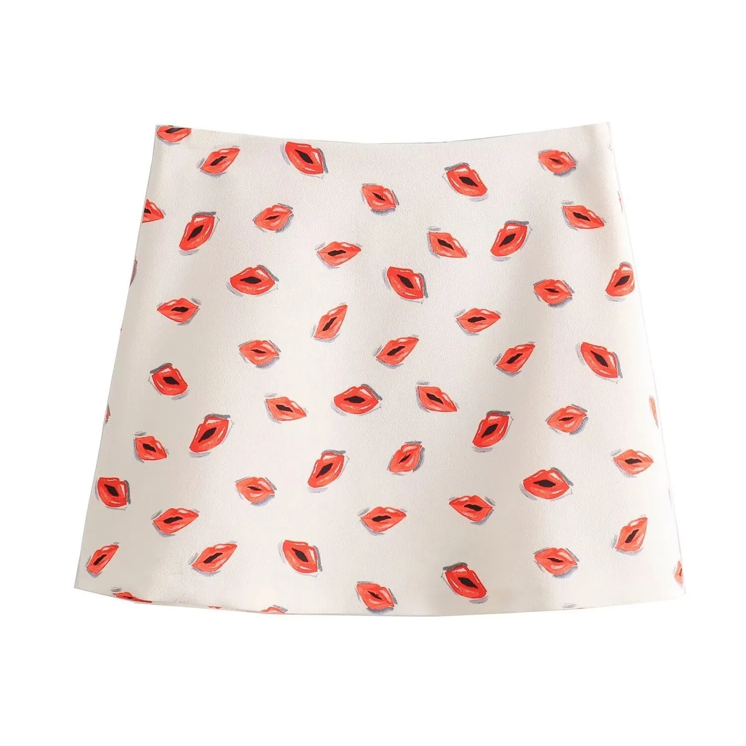 Pre Order:  Casual Lips Print Long Sleeve Shirt   Mini Skirt