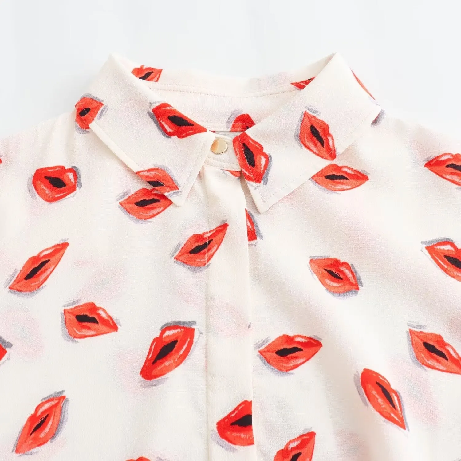 Pre Order:  Casual Lips Print Long Sleeve Shirt   Mini Skirt