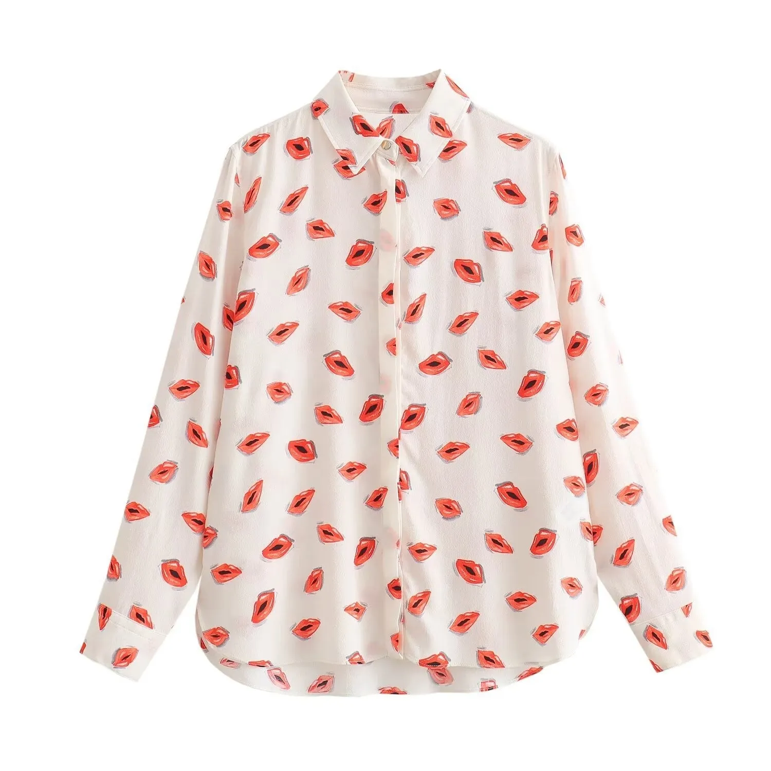 Pre Order:  Casual Lips Print Long Sleeve Shirt   Mini Skirt