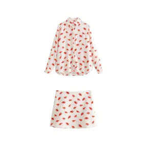 Pre Order:  Casual Lips Print Long Sleeve Shirt   Mini Skirt