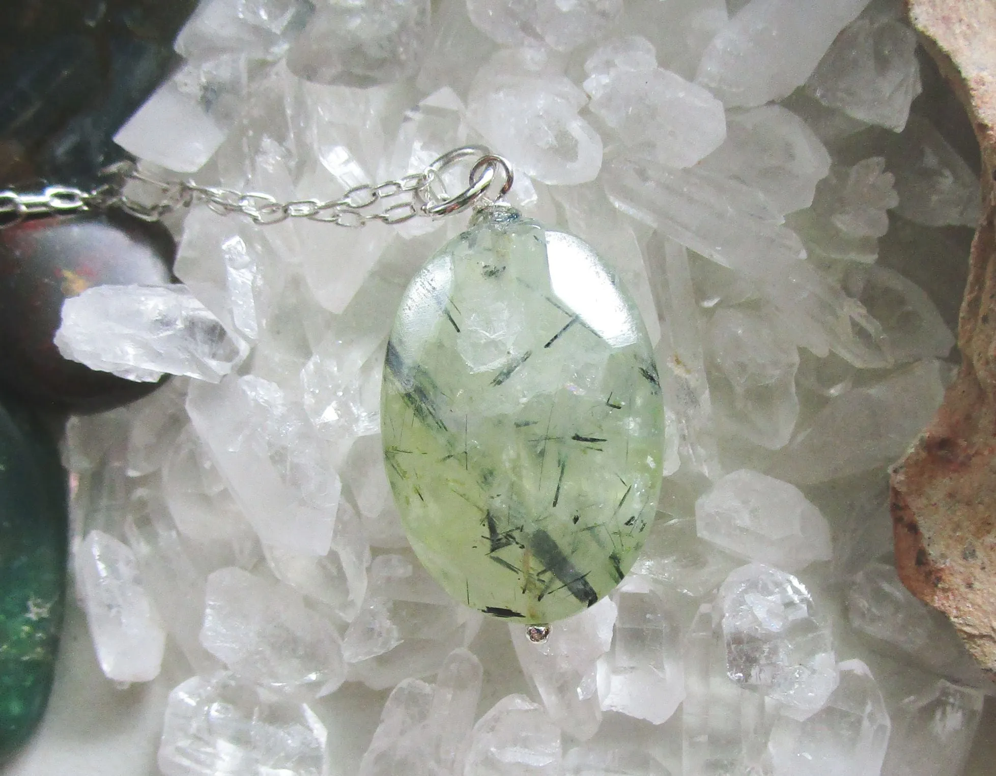 Prehnite Gemstone Faceted Crystal Bead Pendant Necklace