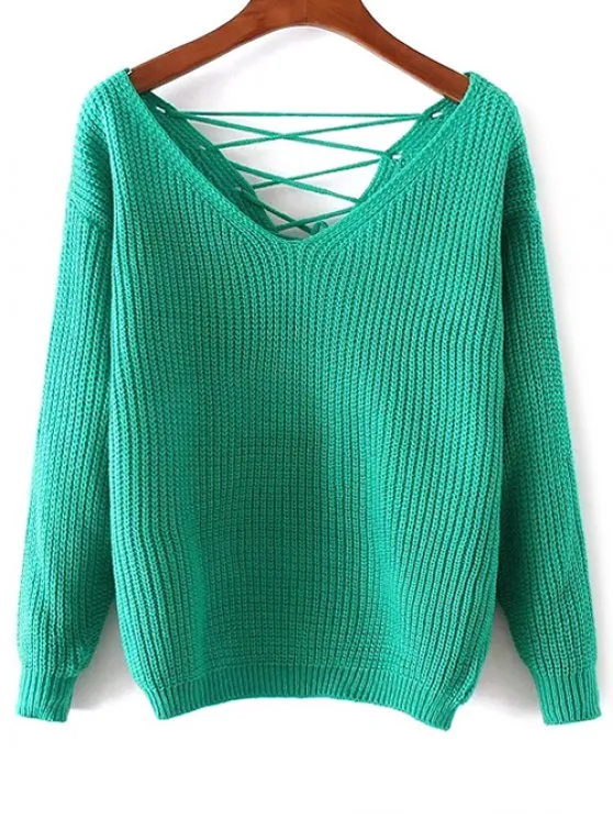 Pretty Double-V Lace-Up Sweater