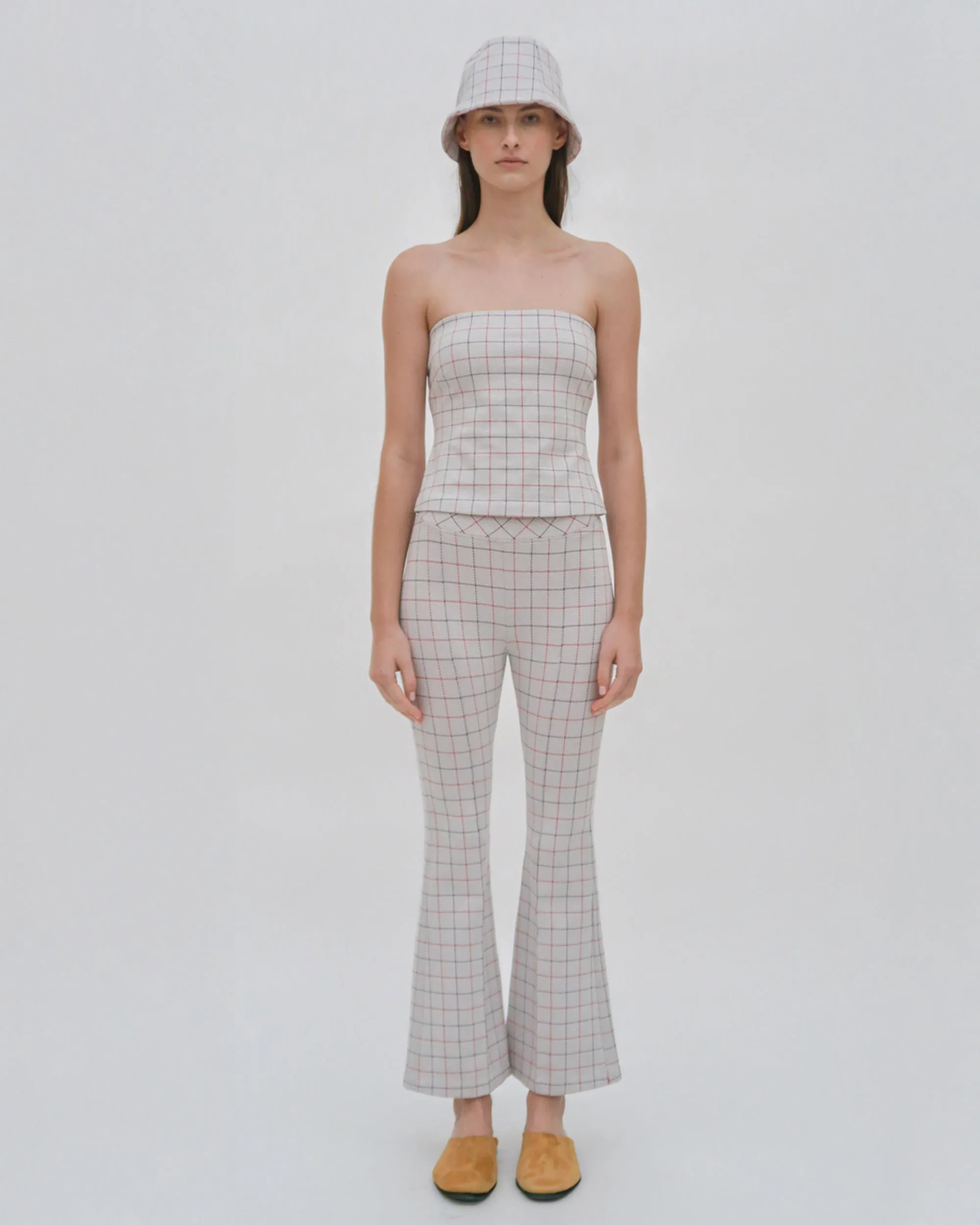 PULL ON CROPPED FLARE - STRIPED WINDOWPANE