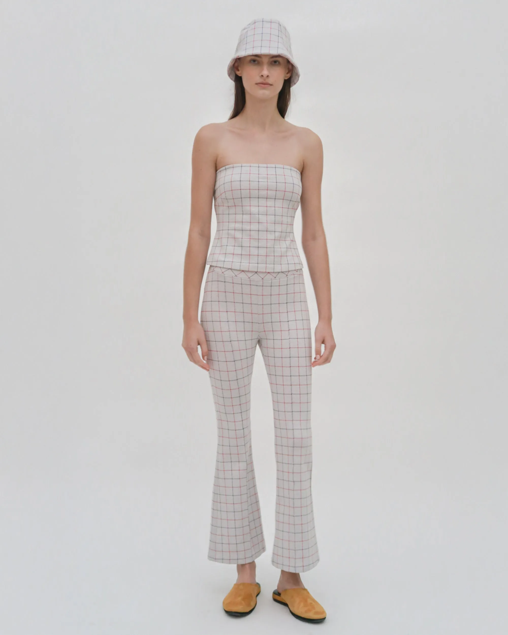 PULL ON CROPPED FLARE - STRIPED WINDOWPANE