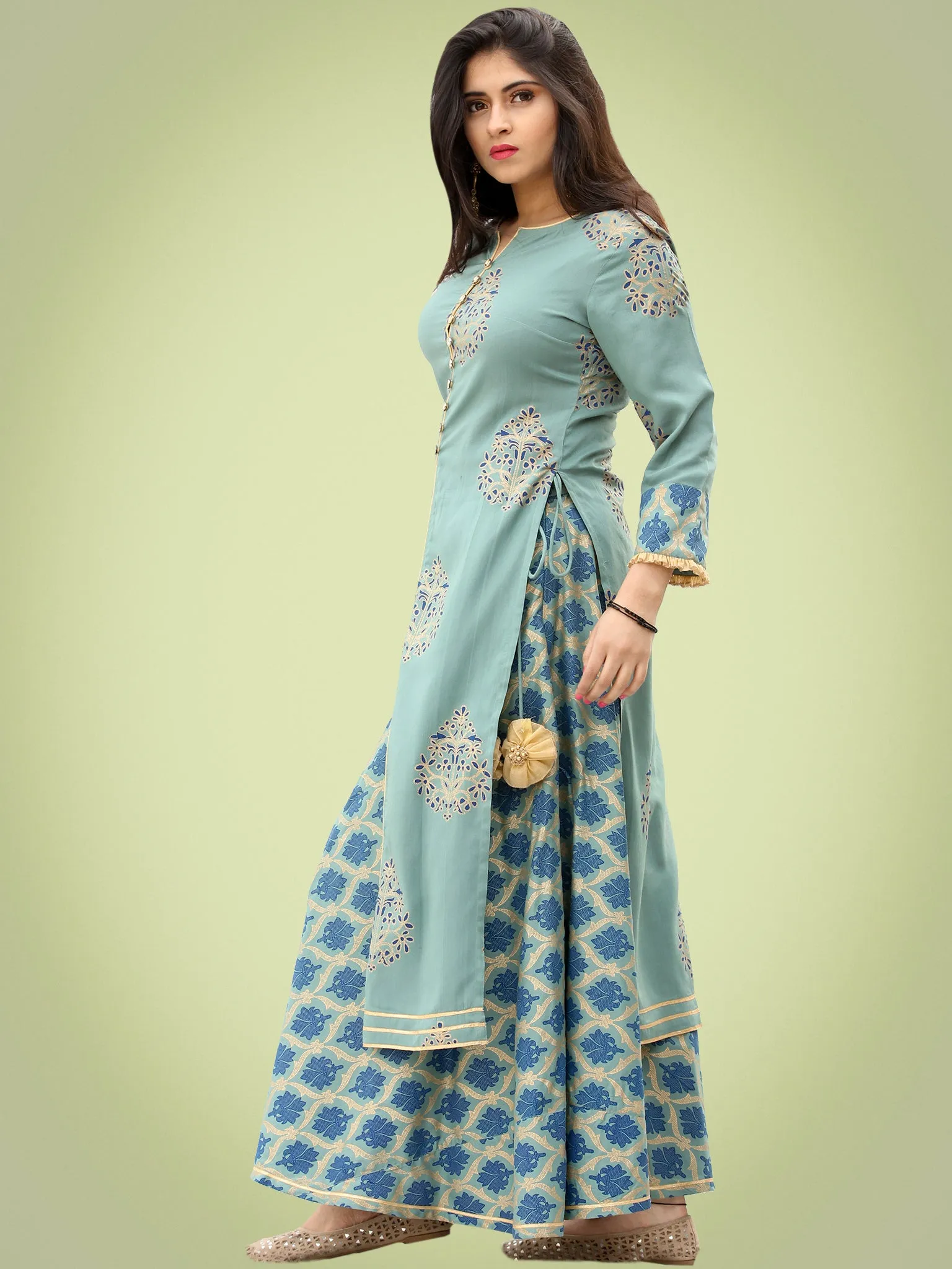 Rasida - Long Block Printed Cape Skirt Dress - D401FYYYY