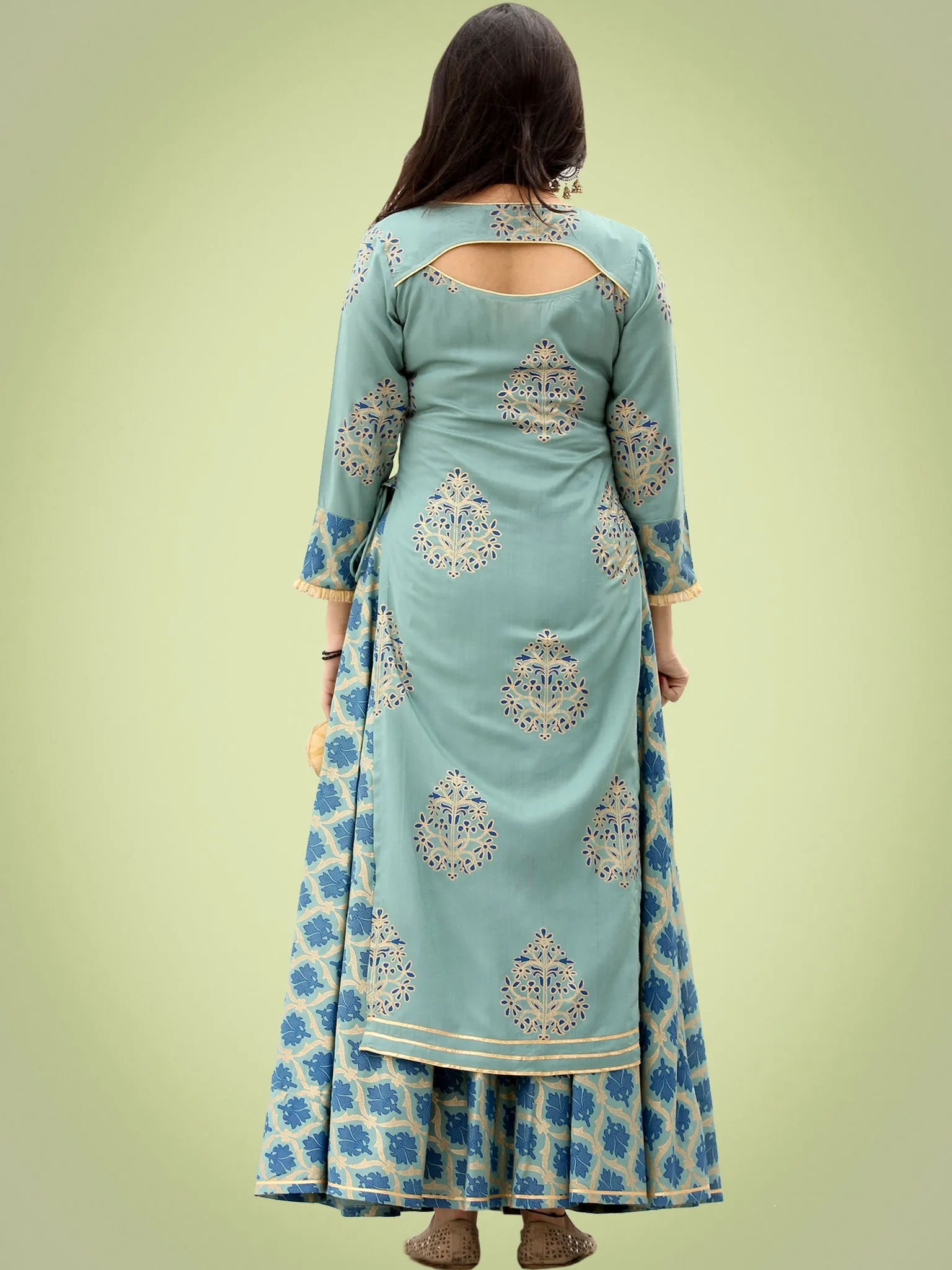 Rasida - Long Block Printed Cape Skirt Dress - D401FYYYY