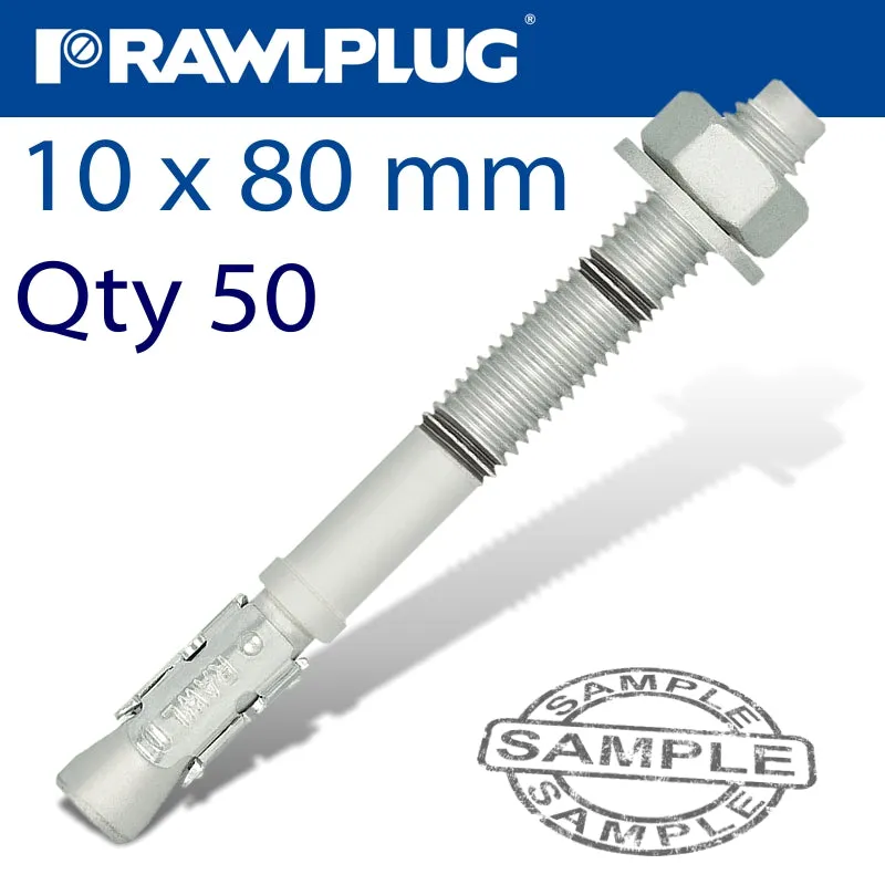 RAWLPLUG THROUGHBOLT 10X80X20MM ZINC FLAKE 50 -BOX RAW R-HPTIIZF-10080-20