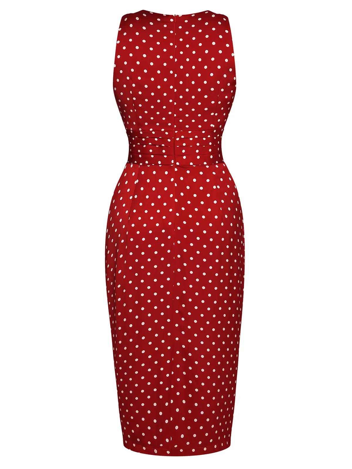 Red 1960s Dots V-Neck Pencil Dress