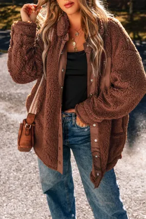 Red Clay Faux Shearling Button Up Jacket