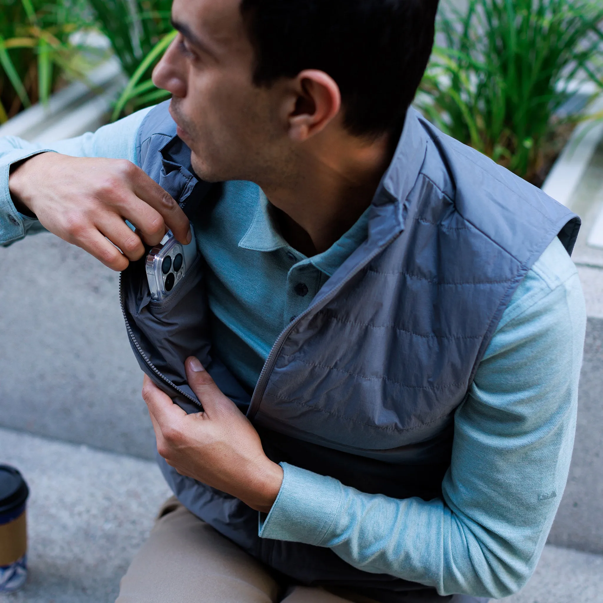 Reversible Insulated Vest in Dusty Blue