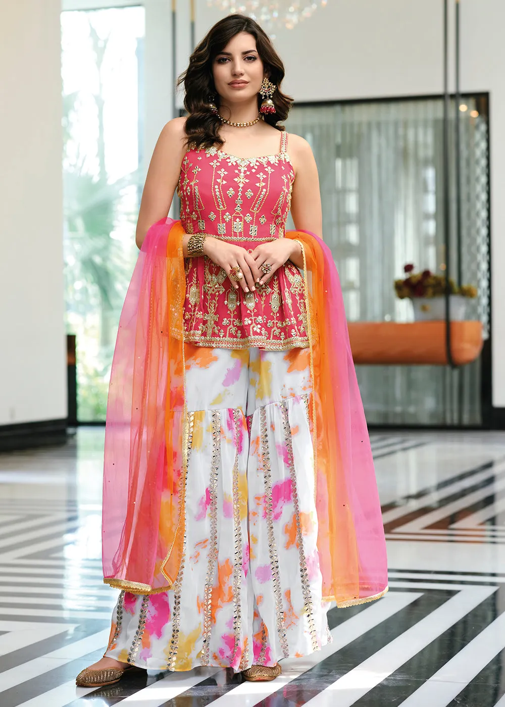 Riveting Pink Party Festive Palazzo Salwar Suit