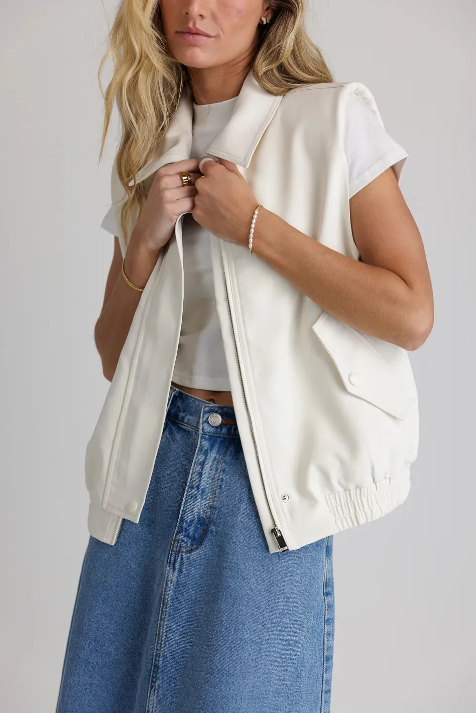 Rory Collared Vest in Cream