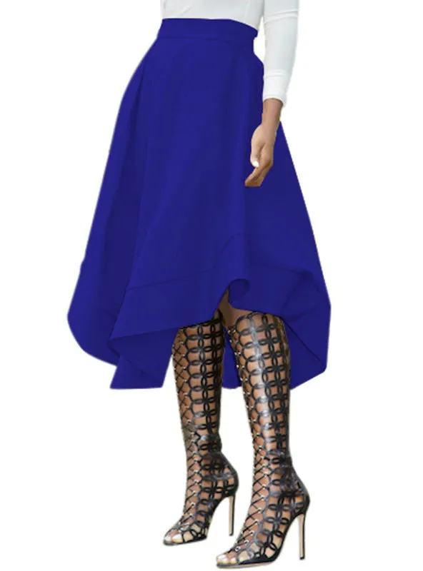 Royal Blue Elegant Vintage High Waist Mid-Calf Skirt