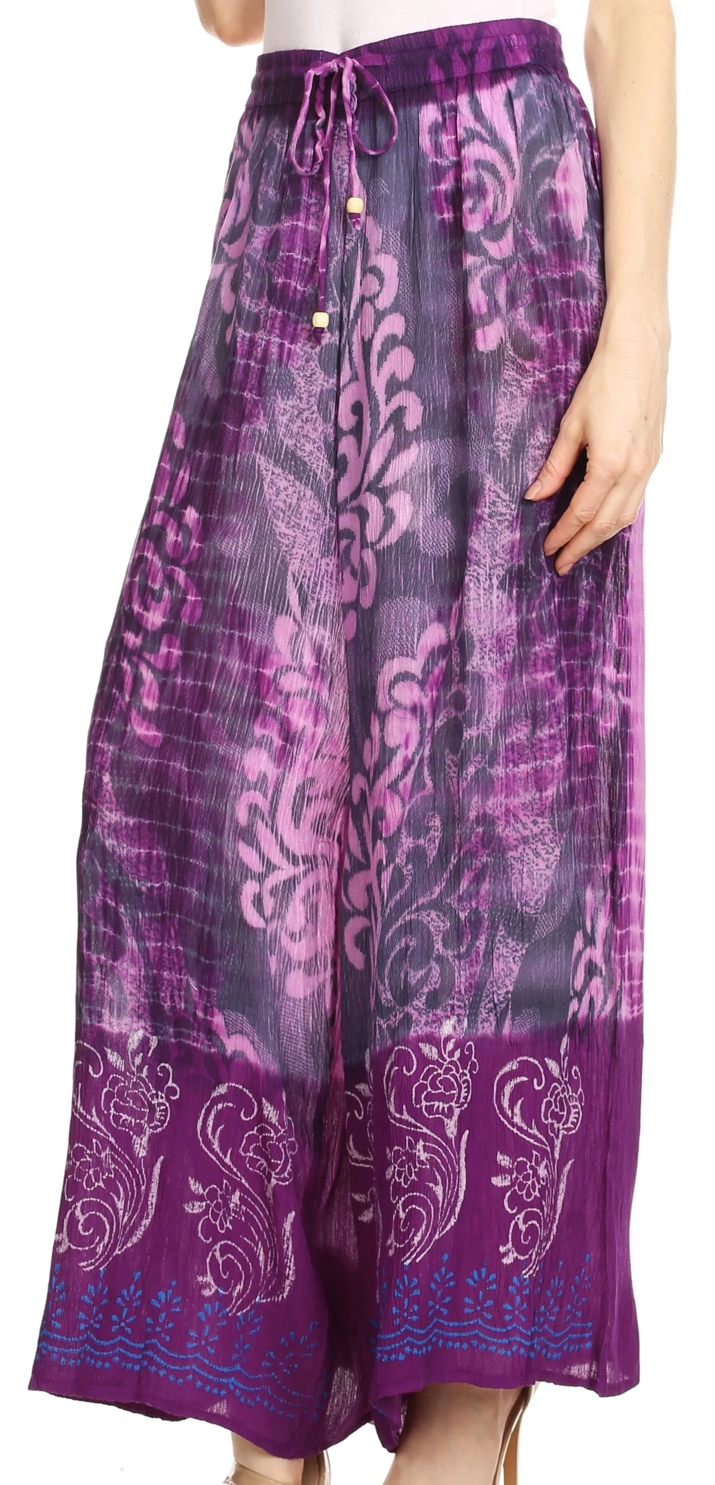 Sakkas Aline Tie-dye Wide-leg Palazzo Pants with Adjustable Waistband