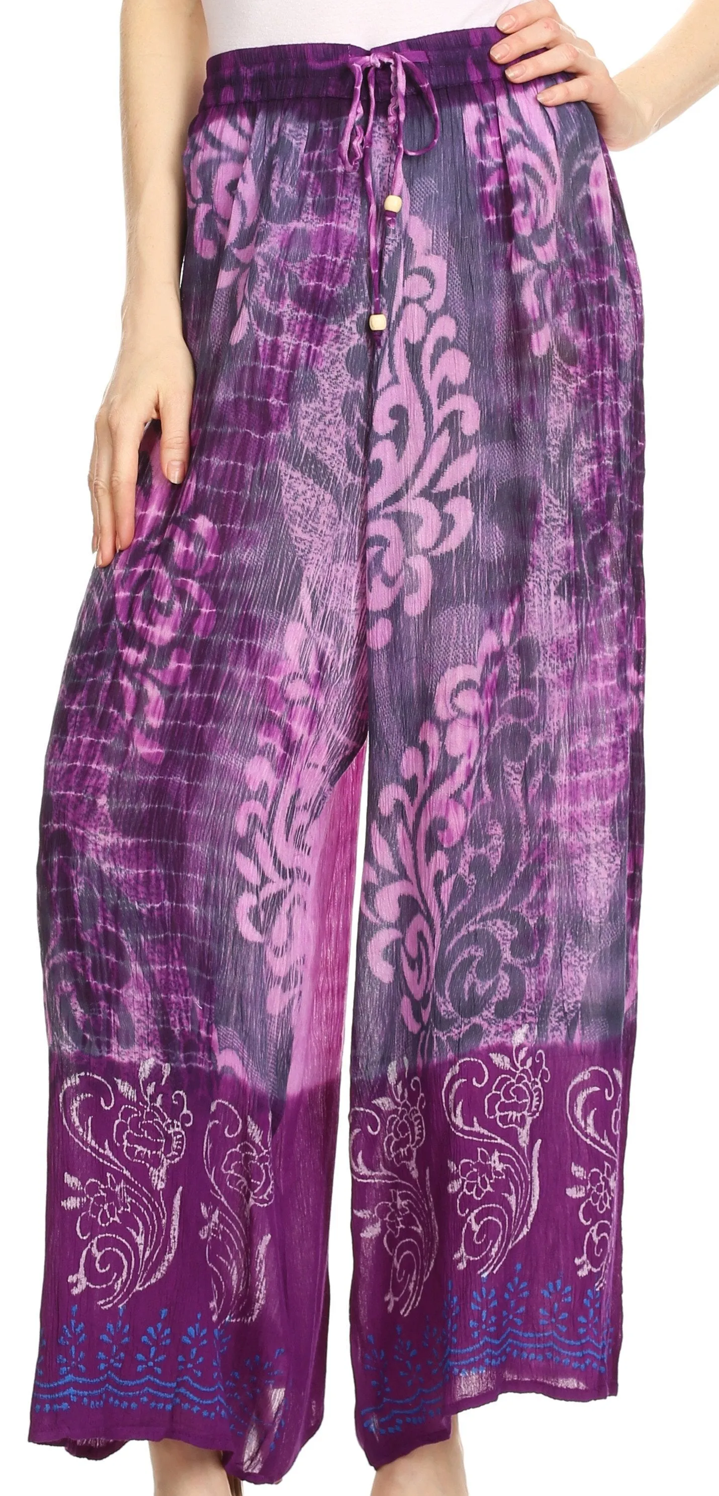 Sakkas Aline Tie-dye Wide-leg Palazzo Pants with Adjustable Waistband