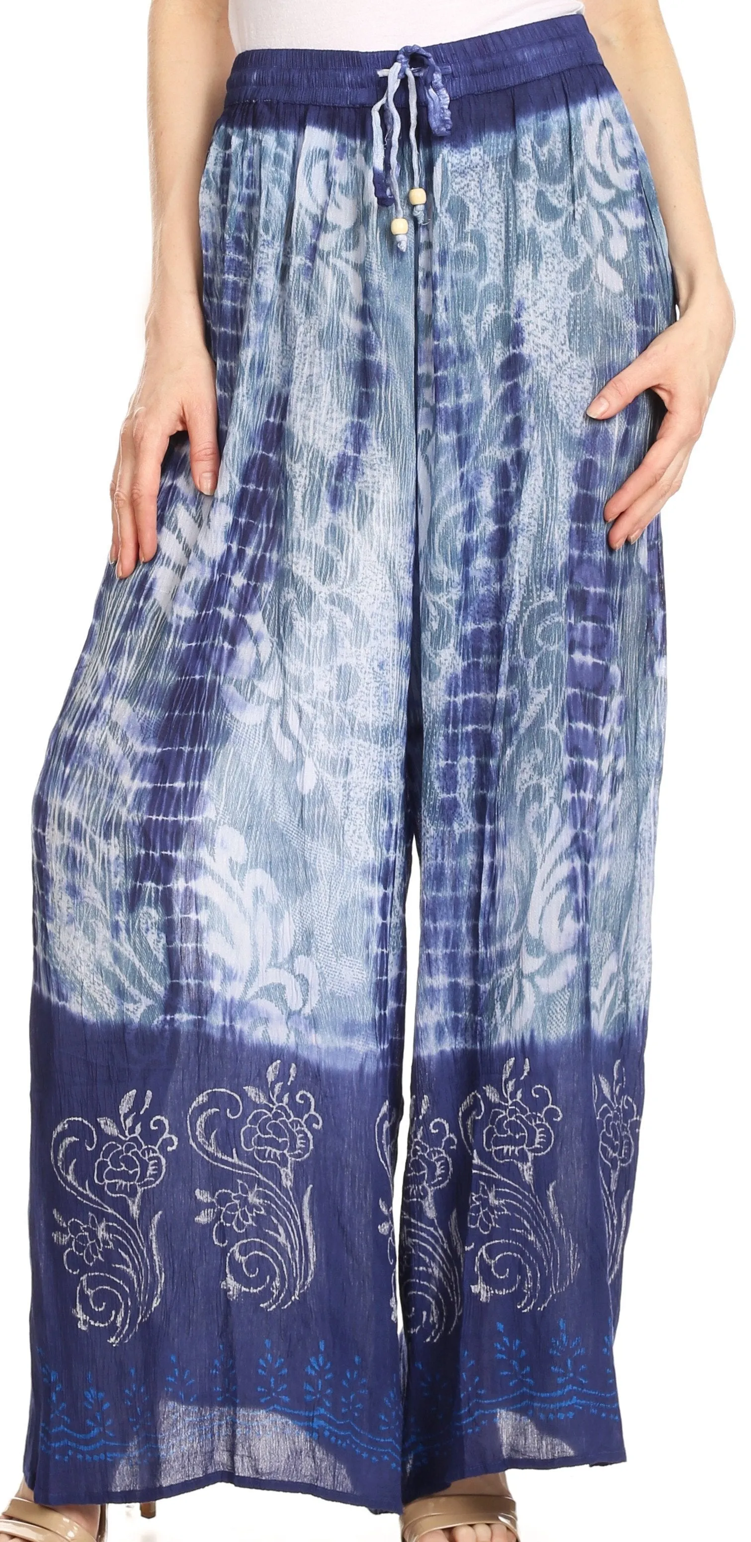 Sakkas Aline Tie-dye Wide-leg Palazzo Pants with Adjustable Waistband