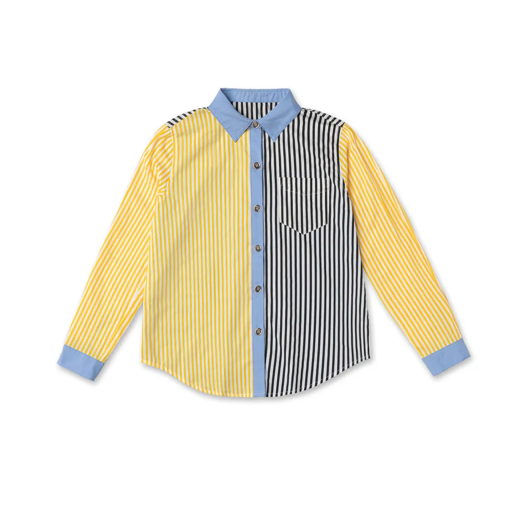 SAMPLE - Mel Mixed Button Down Shirt - Yellow Stripe