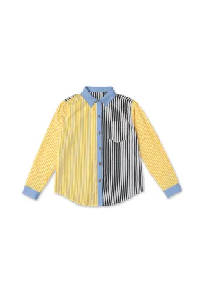 SAMPLE - Mel Mixed Button Down Shirt - Yellow Stripe