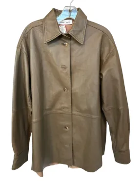 Samsoe Samsoe Size S/M Taupe Leather Long Sleeve Buttons Shacket Jacket