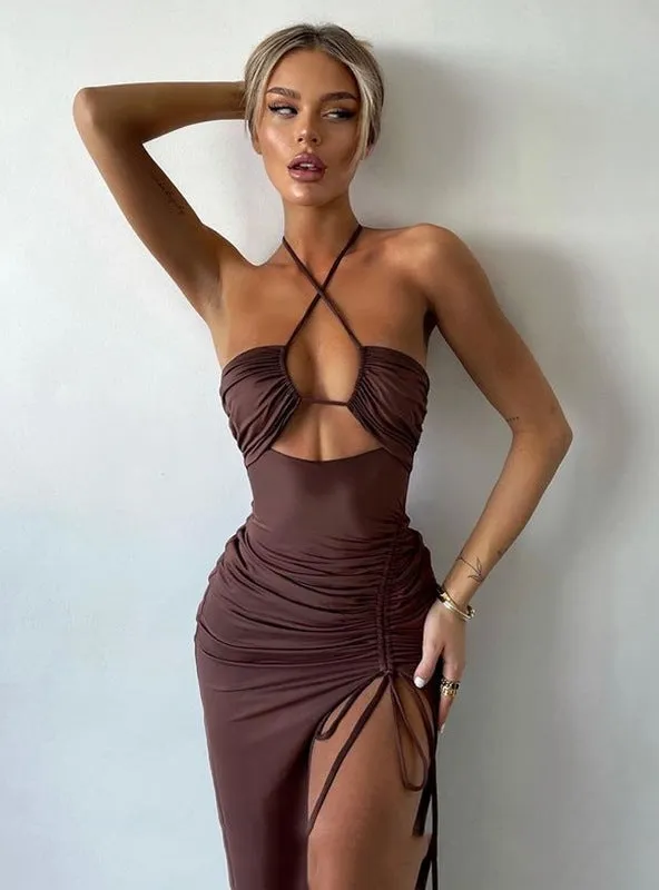 Sexy slit pleated long dress