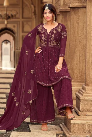 Sharara Set in Maroon Beautifully Embroidered Suit