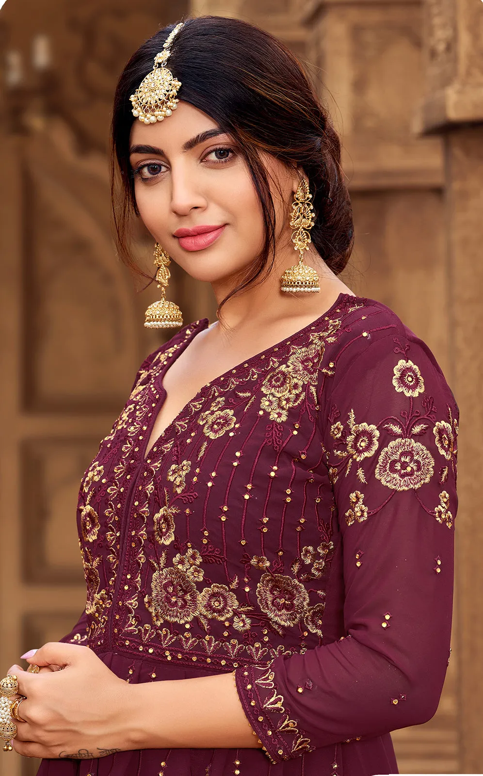 Sharara Set in Maroon Beautifully Embroidered Suit