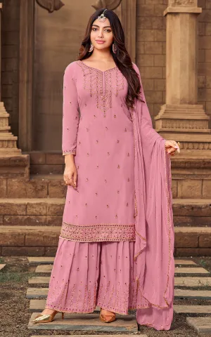 Sharara Set in Thulian Pink Beautifully Embroidered Suit