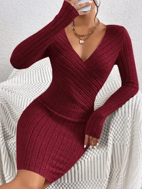 SHEIN Frenchy Solid Ribbed Knit Bodycon Dress