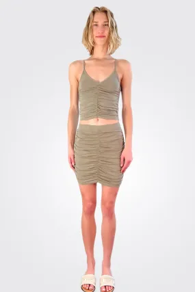 Shirred Mini Skirt - Basil