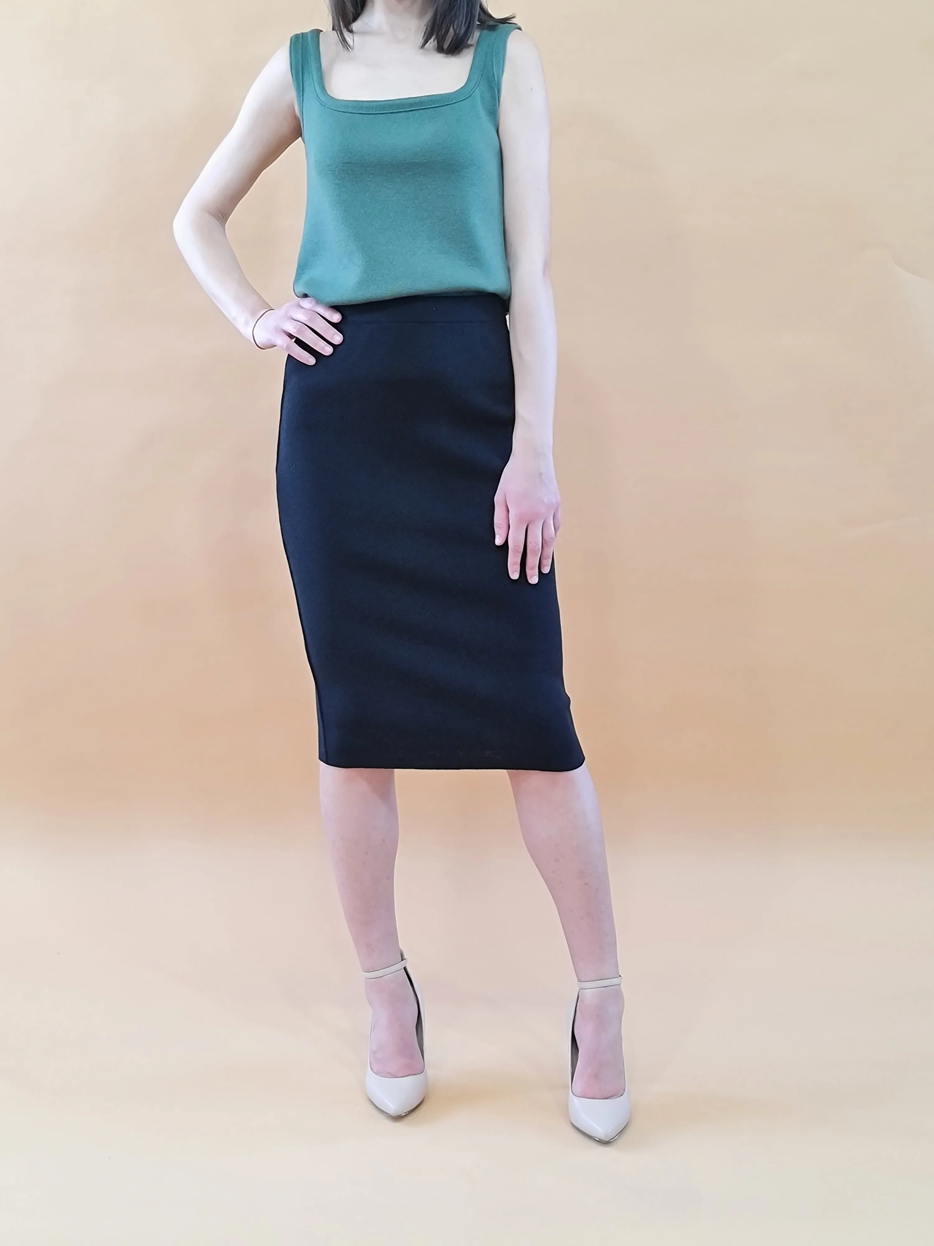 Silenzio Merino Wool Midi Pencil Skirt