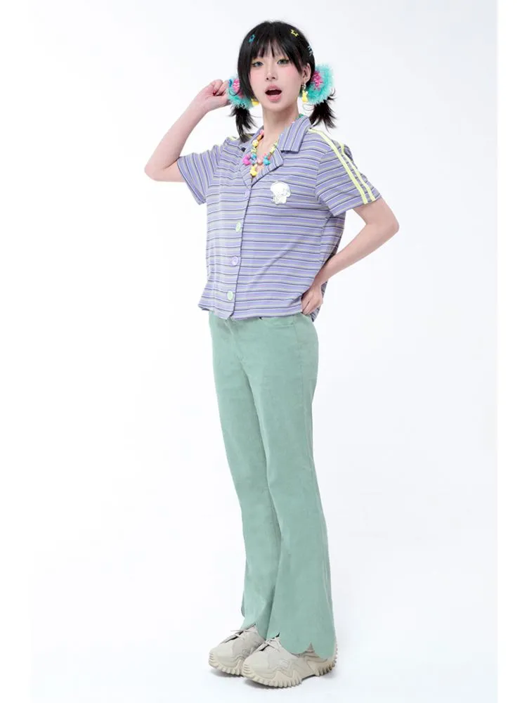 Simple Thin Solid Color Green Petal Flared Pants【s0000006572】