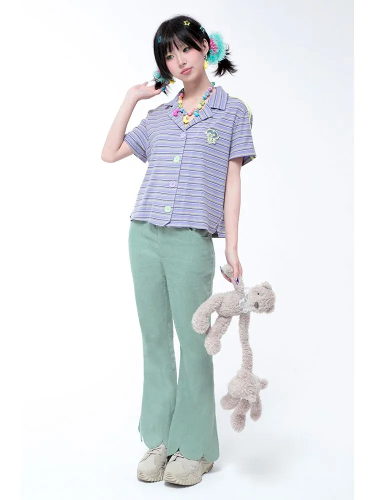 Simple Thin Solid Color Green Petal Flared Pants【s0000006572】