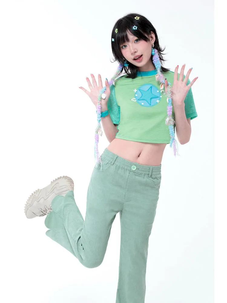 Simple Thin Solid Color Green Petal Flared Pants【s0000006572】