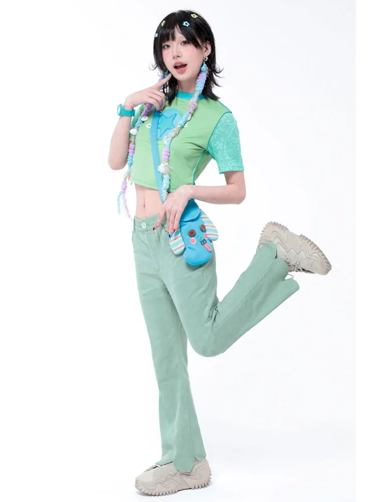 Simple Thin Solid Color Green Petal Flared Pants【s0000006572】