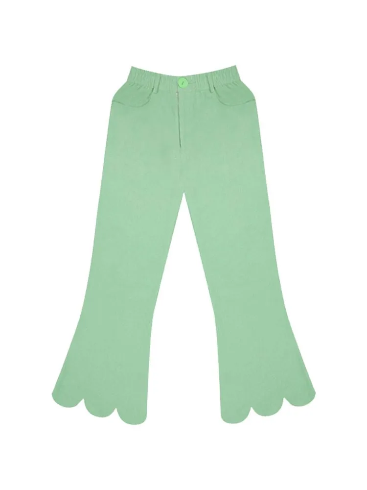 Simple Thin Solid Color Green Petal Flared Pants【s0000006572】