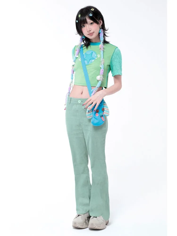 Simple Thin Solid Color Green Petal Flared Pants【s0000006572】