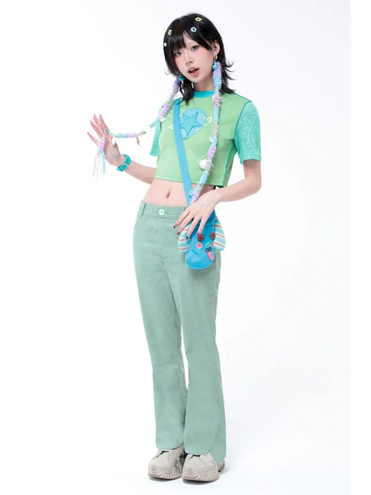 Simple Thin Solid Color Green Petal Flared Pants【s0000006572】