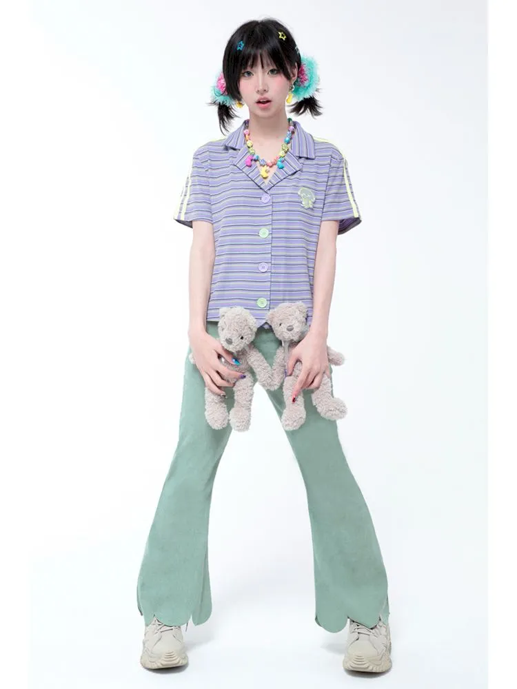 Simple Thin Solid Color Green Petal Flared Pants【s0000006572】