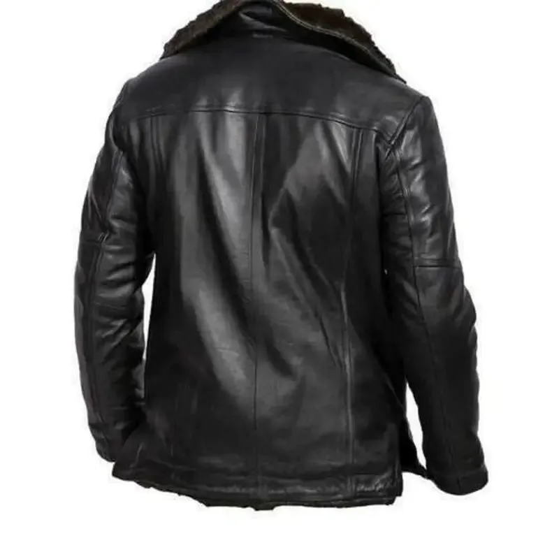 Snuffed Nubik Leather Coat Men Black With Shearling.