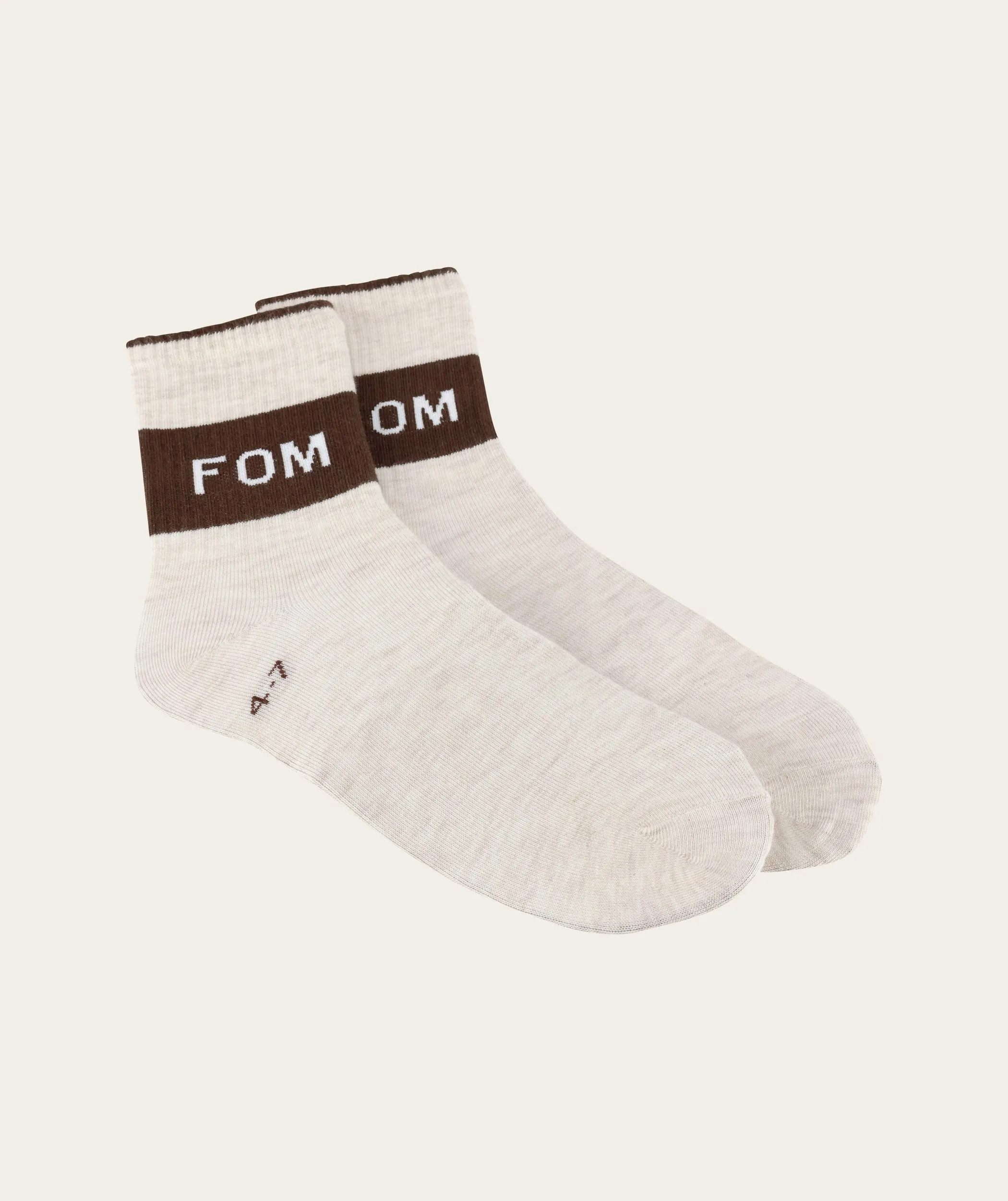 Socks FOM Crew - Ecru Melange/ Brown Stripe (Size 4-7)